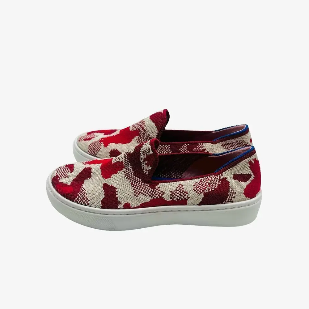 Rothy’s The Kid Red Llama‎ Camo Slip On Sneaker Shoes Size 3